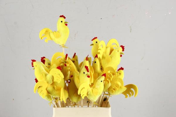 Stick Rooster Fabric 12cm Yel.