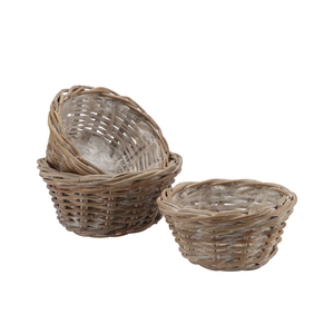 Rattan bowl basket d30xh14cm 3-pieces