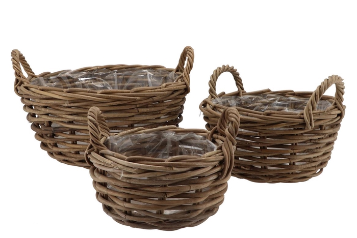 Rattan basket bowl high 40x27cm 3-pieces