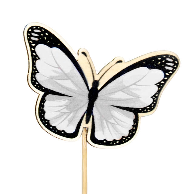Bijsteker vlinder Single hout 6x7cm+12cm wit
