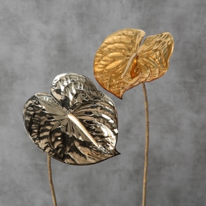 Zijde, Anthurium, H 64 cm, 2 ass, Gold, Silver