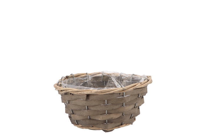 Wicker Bowl Basket Round Grey 16x8cm