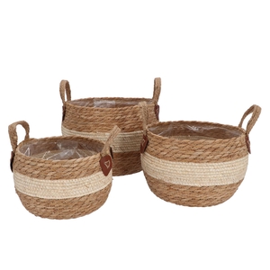 Seagrass Laos Straw Basket Natural Cream Stripe S/3 30x21cm