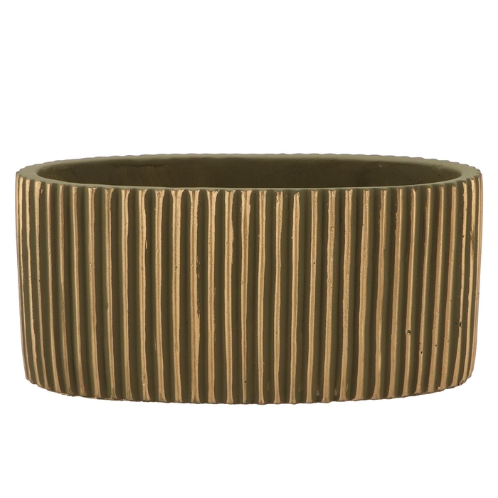 <h4>Stripes Green Gold Oval Pot 27x15x13cm Nm</h4>