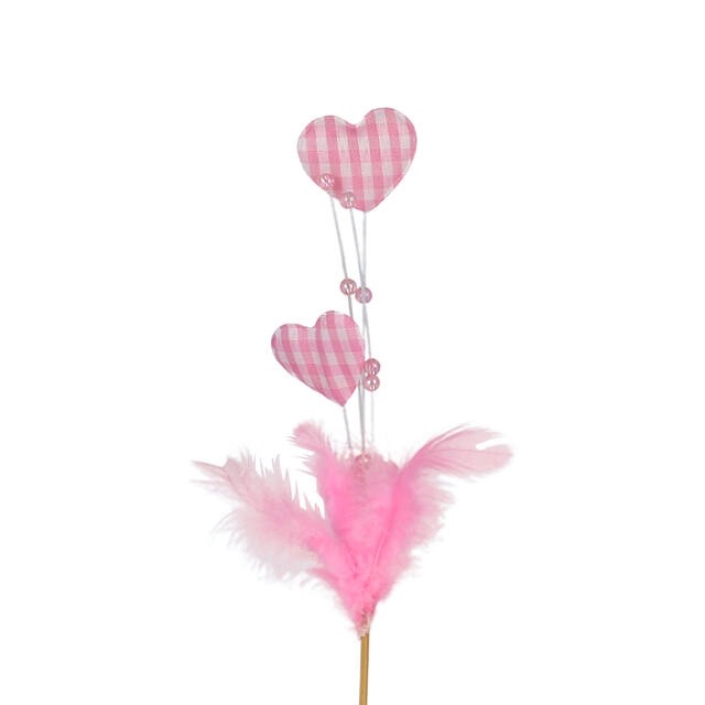 <h4>Pick Heart + feather+ pearls 7cm+15cm stick pink</h4>