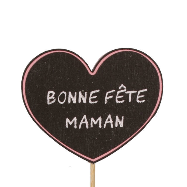 Bijsteker Bonne Fête Maman hout 5,5x7+12cm st roze