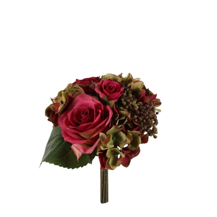 <h4>Kunstbloemen Rosa/Hydrangea boeket 22cm</h4>