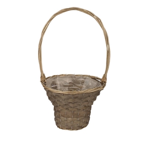 Handle basket Sanur chipwood Ø30xH23/H55cm grey