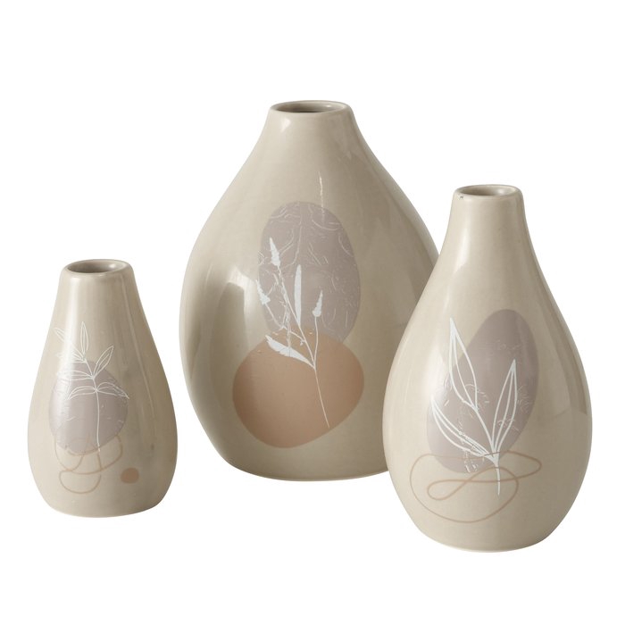 Vase Stona, Set 3, H 8-12 cm, Stoneware, Shiny, beige, 2019635, 4056388902616