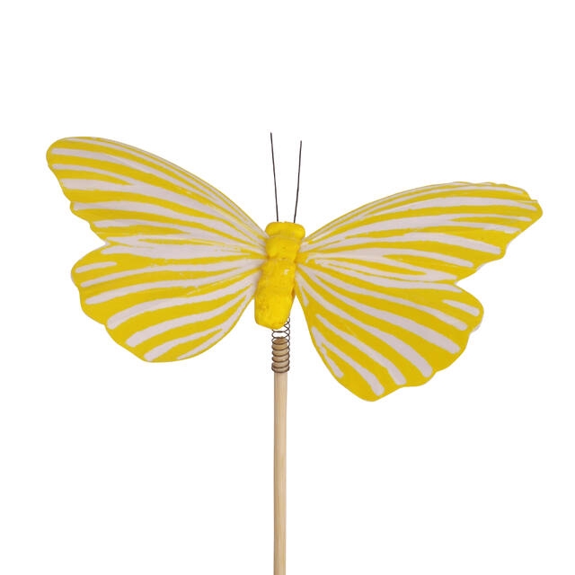 <h4>Bijsteker vlinder Spring 7x11cm + 50cm stok geel</h4>