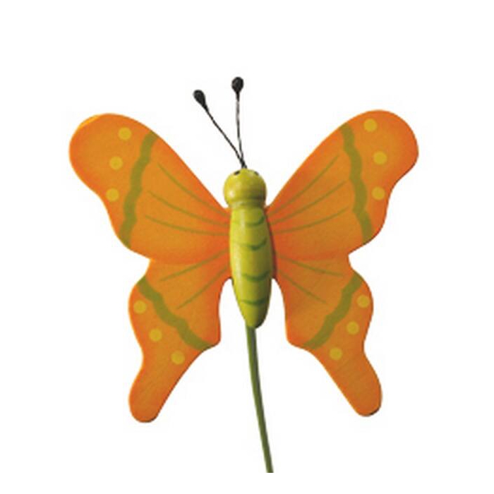 <h4>Bijsteker Vlinder Flying Hout 5x6cm+20cm St Oranje</h4>