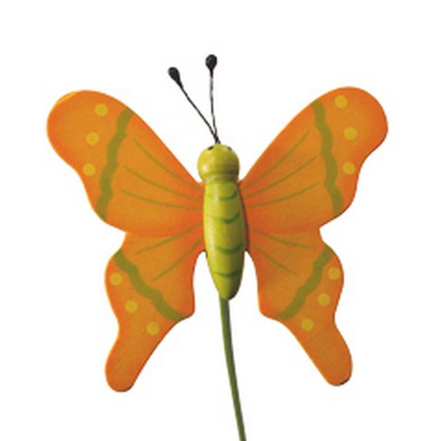 <h4>Bijsteker Vlinder flying hout 7x8cm+50cm st oranje</h4>