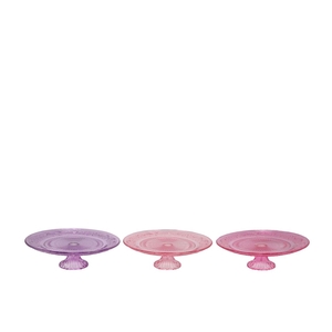 Dayah Pretty Pink Glass Plate On Foot 20x8cm Ass P/1