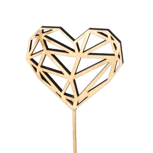 <h4>Pick heart Shaped wood 8x9,5cm+12cm stick natural</h4>