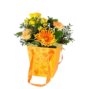 Bag Floral cardboard 16x12xH18cm orange