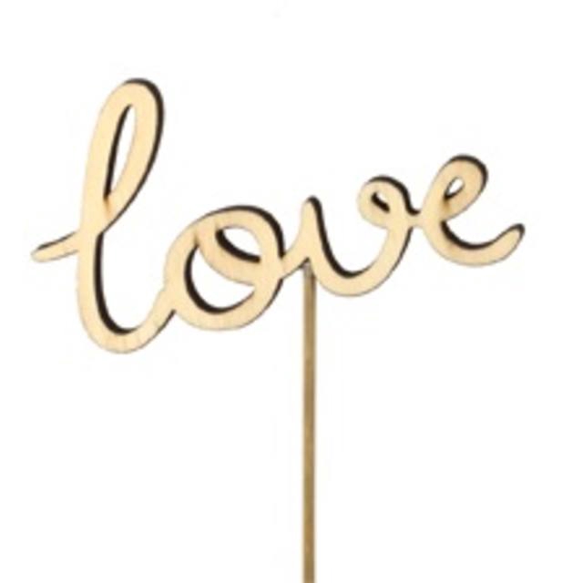 Bijsteker Love Letters hout 5,5x10cm+12cm stok