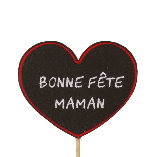 Bijsteker Bonne Fête Maman hout 5,5x7+12cm st rood