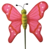 Bijsteker Vlinder flying hout 7x8cm+50cm stok roze