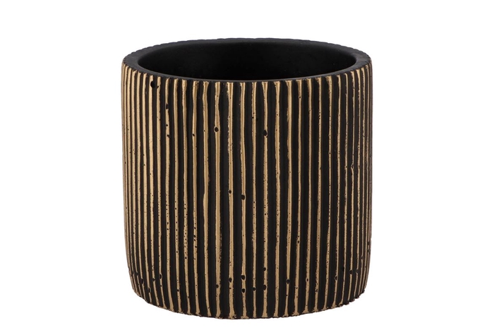 <h4>Stripes Black Gold Cylinder Pot 15x14cm Nm</h4>