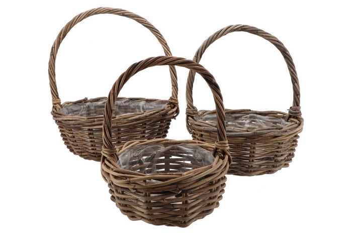 Rattan handle basket 45x18cm +handle 50cm 3-pieces