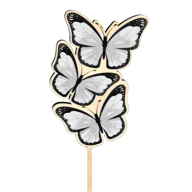 Bijsteker vlinder Trio hout 8x5cm+12cm stok wit