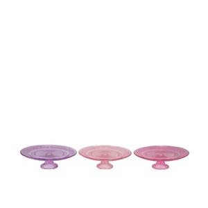 Dayah Pretty Pink Glass Plate On Foot 15x8cm Ass P/1