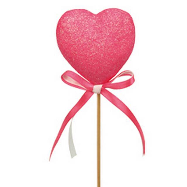 <h4>Pick Heart glitter with bow 5cm+12cm stick pink</h4>