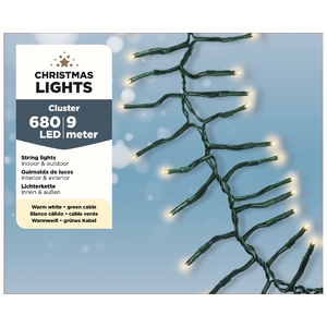 LED BUDGET CLUSTER LIGHTS BUIT GREEN CABLE- 680LAMPS WARMWHITE 900CM