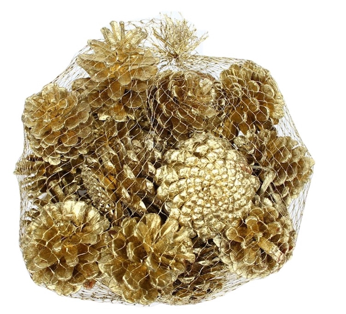 Pine cone 1 kg in net Gold