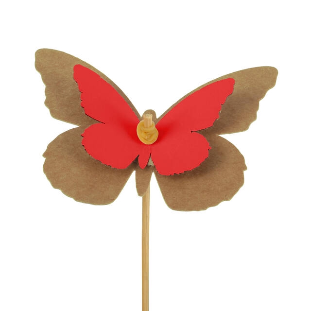 Bijsteker vlinder kraft 7x9cm+50cm stok rood