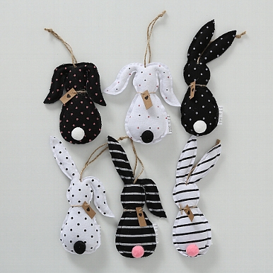 Hanging figurine Hase, 6 ass., Rabbit, H 18 cm, L 8 cm, Cotton cotton colour-mix