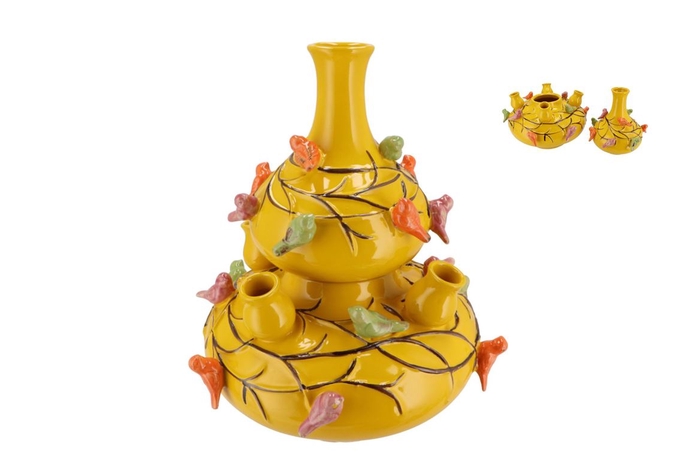 Bird Vase Yellow Bubbles 28x32cm