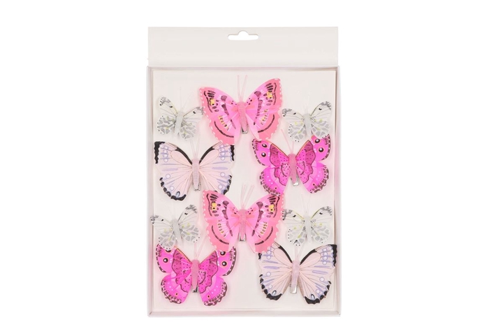 Pics De Décoration Papillon Sur Clip Rose 5-8cm Mix Par 10 Pièces