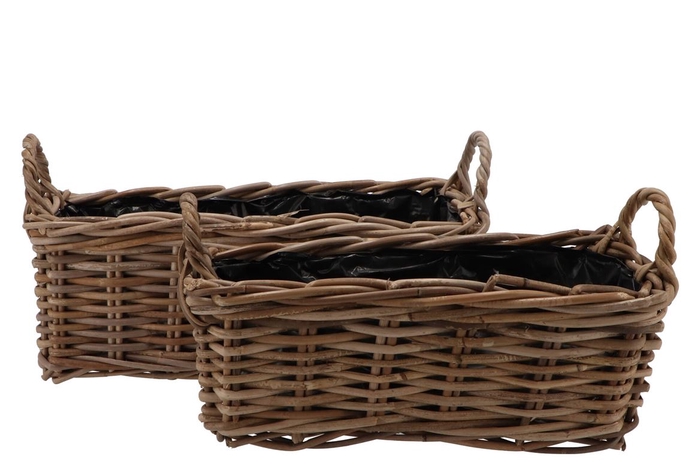 Rattan Basket Rectangle 2pcs 44x20x17cm