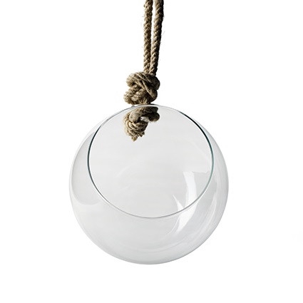 Glass Ball vase+rope d20*17cm