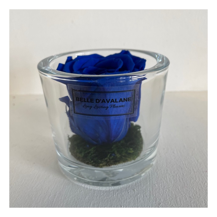 <h4>Cilinder d9x8h blauwe roos glas</h4>