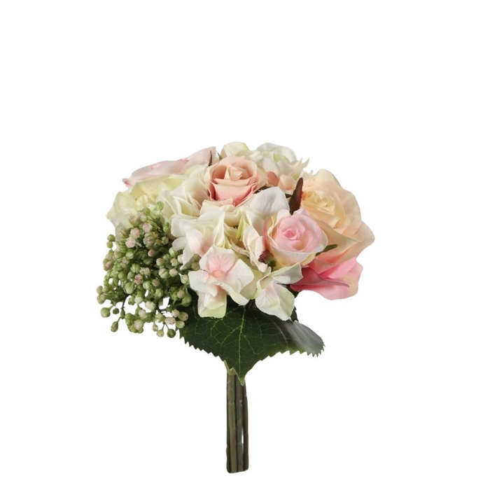 <h4>Artificial flowers Rosa/Hydrangea bouquet 22cm</h4>