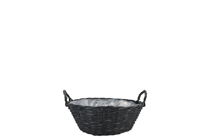 <h4>Wicker Basket Low With Ears Black Bowl 19x9cm</h4>