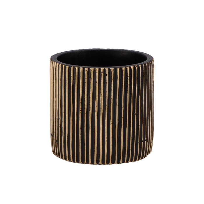 <h4>Stripes Black Gold Cylinder Pot 13x13cm Nm</h4>