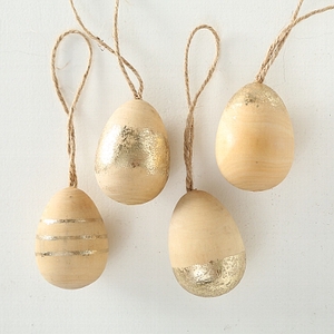 Decorative pendant Goldina, 4 ass., Egg, H 6 cm, D 4 cm, Baltic redwood (Pinus sylvestris) scots pine gold