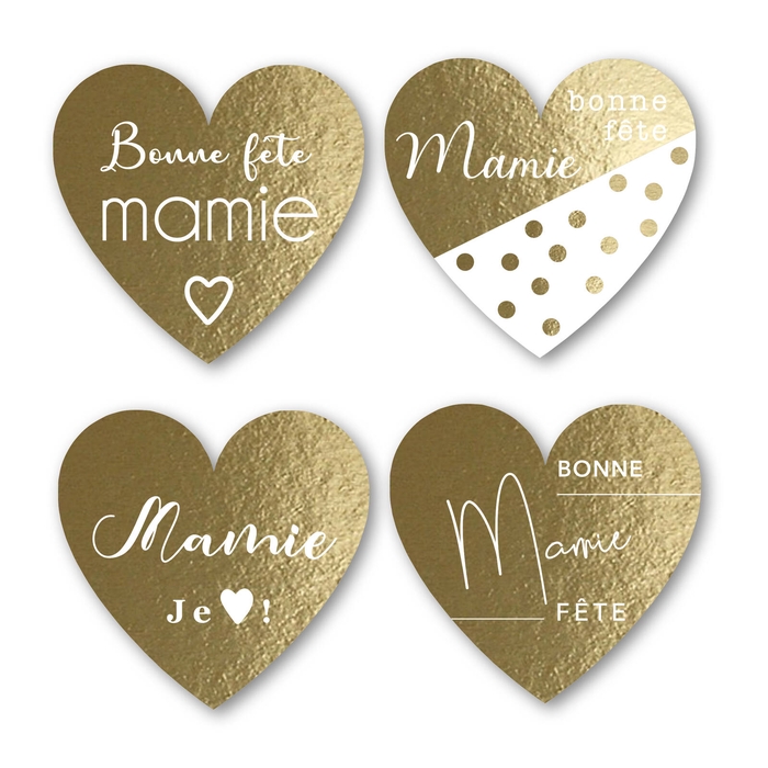 <h4>Bonne fête Mamie-Gold 3052 700 F 4 cm emballé par 1 /Rouleau 4 modèles x 125 = 500 ex./rouleau</h4>