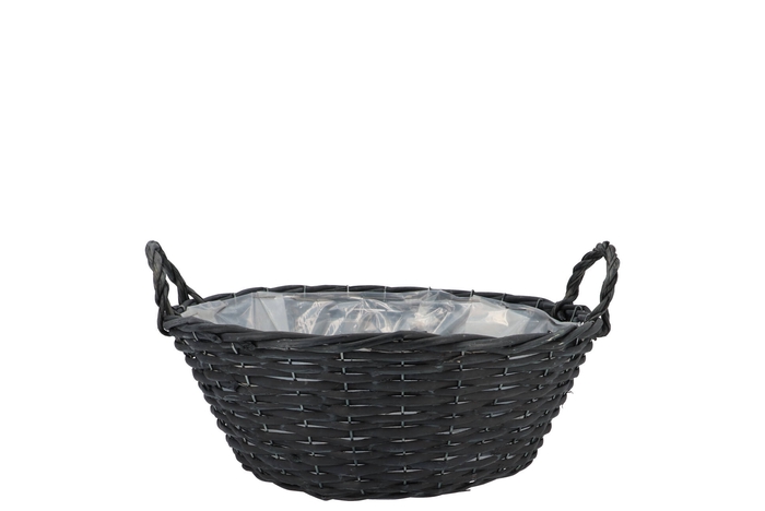 Wicker Basket Low With Ears Black Bowl 25x11cm