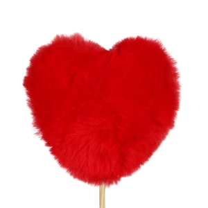 Bijsteker hart pluche 9x9+50cm stok rood