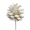 Pine cone 5-7cm on stem white with glitter