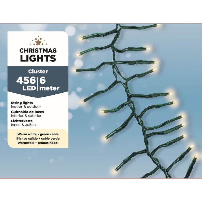 <h4>LED BUDGET CLUSTER LIGHTS BUIT GREEN CABLE- 5CM BRANCH 456LAMPS WARMWHITE 600CM</h4>