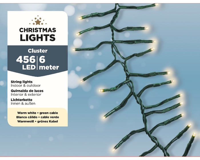 LED BUDGET CLUSTER LIGHTS BUIT GREEN CABLE- 5CM BRANCH 456LAMPS WARMWHITE 600CM