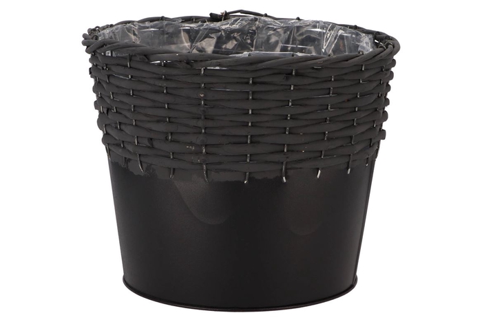 Wicker Basket Pot + Zinc Black 25x20cm Nm