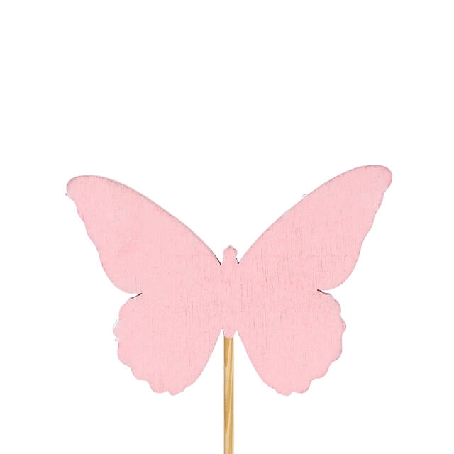 <h4>Pick butterfly Ivy wood 6x8cm+12cm stick pink</h4>