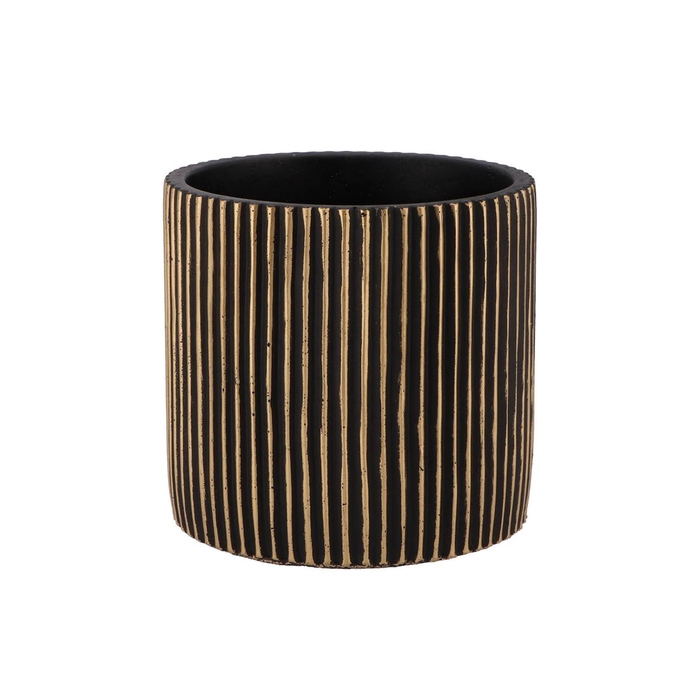 <h4>Stripes Black Gold Cylinder Pot 17x16cm Nm</h4>