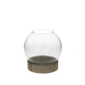 Glass Fishbowl+foot wood d13*16cm